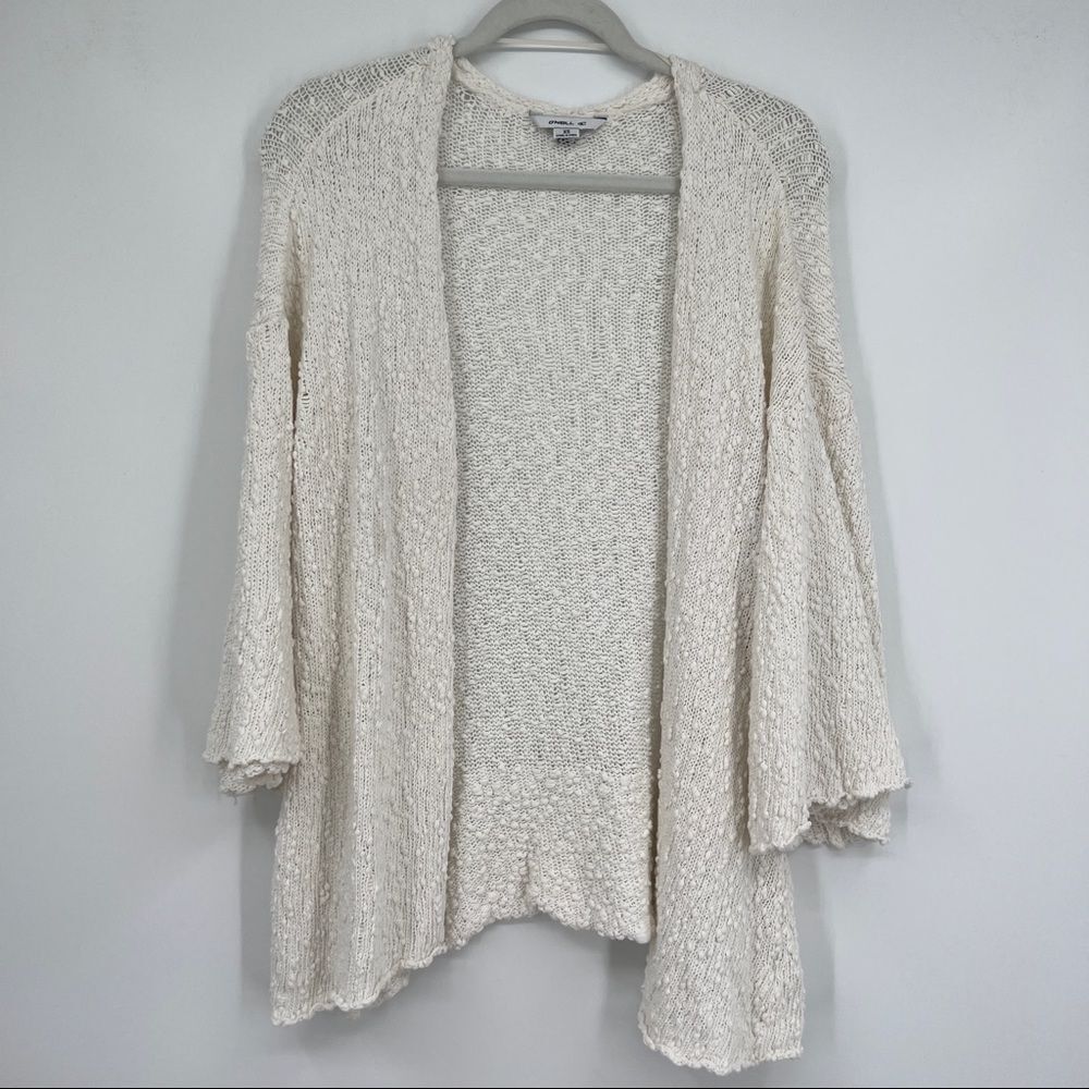 O'Neill Women's Open Knit White Open Drape Long Sleeves Cardigan Sweater